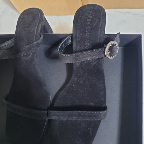 Freda Salvador Amalia Black Suede 2-Band Heeled Sandal. PLUS a Canvas Tote Bag - Picture 3 of 11